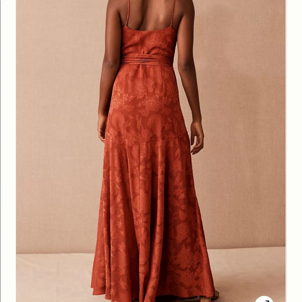 Elegant Rust Wrap Dress - Picture 2 of 10